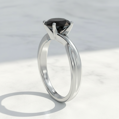 Oval Shape Black Opaque Color Diamond Twisted Band Engagement Ring