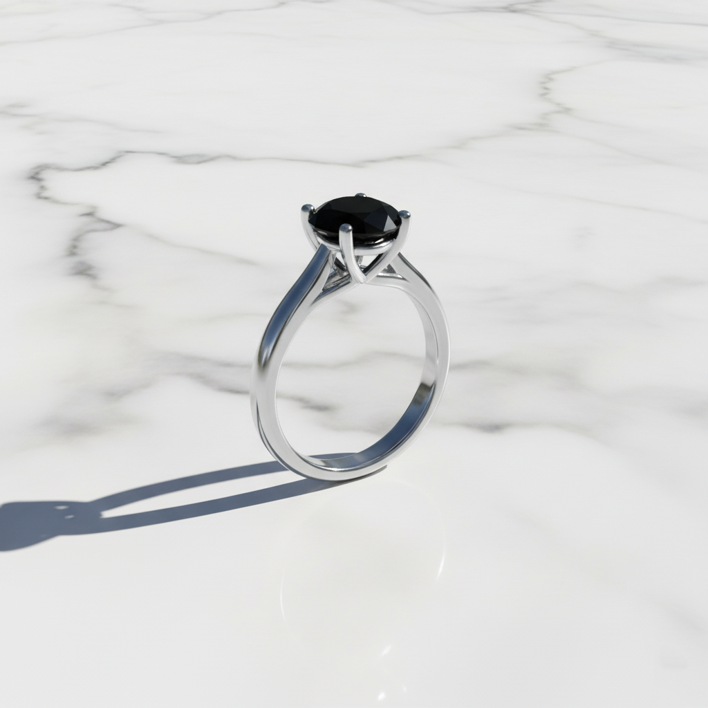 Oval Shape Black Color Diamond Prong Set Solitaire Engagement Ring