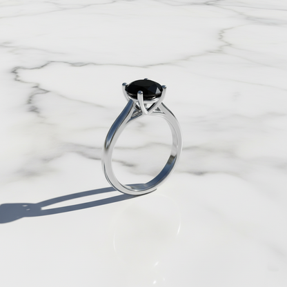 Oval Shape Black Color Diamond Prong Set Solitaire Engagement Ring