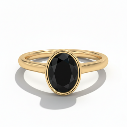Oval Shape Black Color Diamond Bezel Set Solitaire Engagement Ring