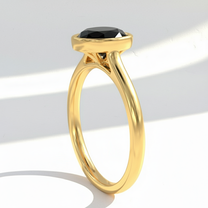 Oval Shape Black Color Diamond Bezel Set Solitaire Engagement Ring