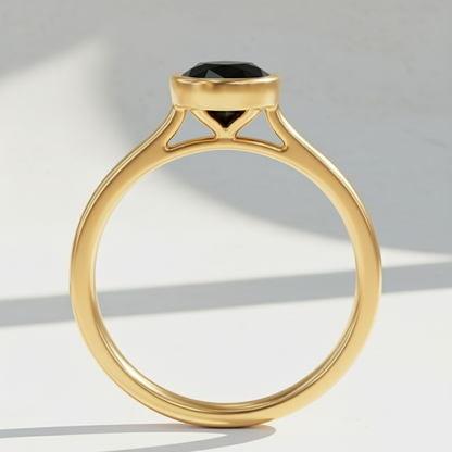 Oval Shape Black Color Diamond Bezel Set Solitaire Engagement Ring