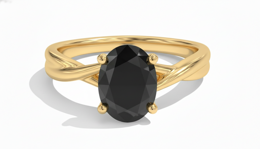 Oval Shape Black Opaque Color Diamond Twisted Band Engagement Ring
