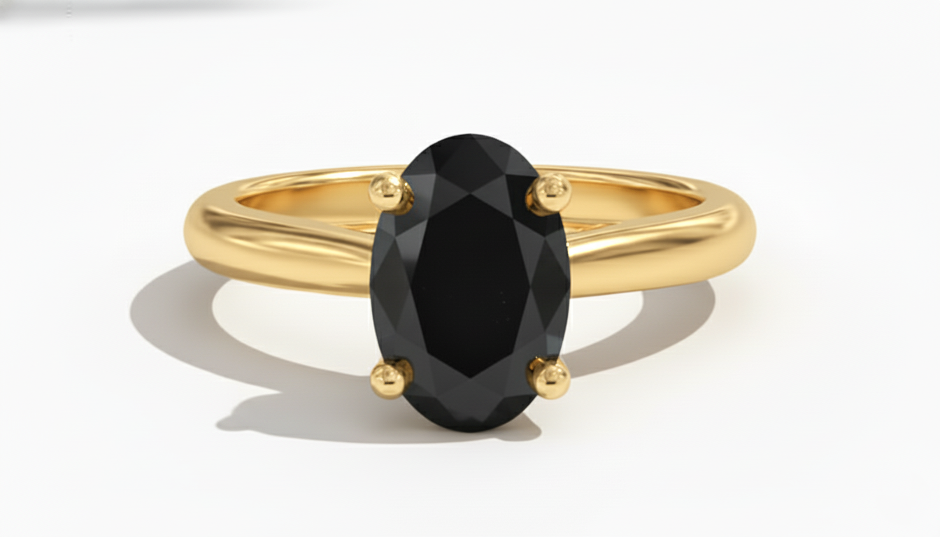 Oval Shape Black Color Diamond Prong Set Solitaire Engagement Ring