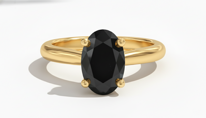 Oval Shape Black Color Diamond Prong Set Solitaire Engagement Ring