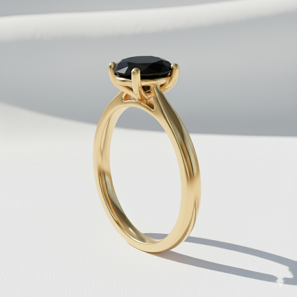 Oval Shape Black Color Diamond Engagement Ring