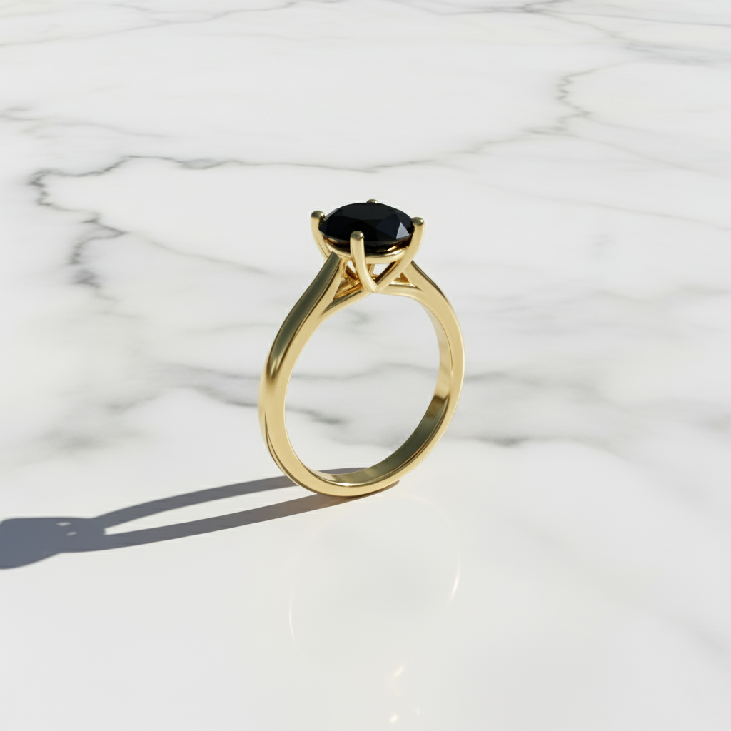 Oval Shape Black Color Diamond Prong Set Solitaire Engagement Ring