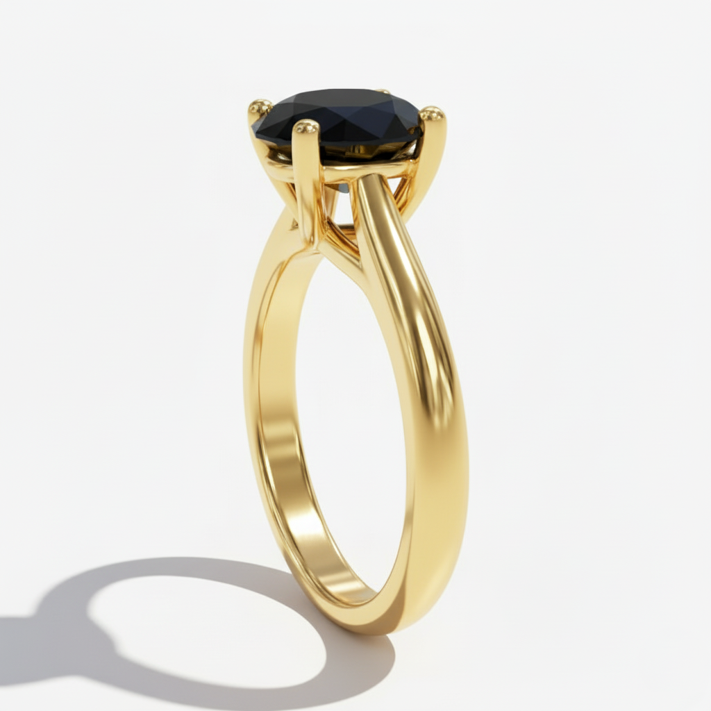 Oval Shape Black Color Diamond Prong Set Solitaire Engagement Ring