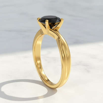 Oval Shape Black Opaque Color Diamond Twisted Band Engagement Ring