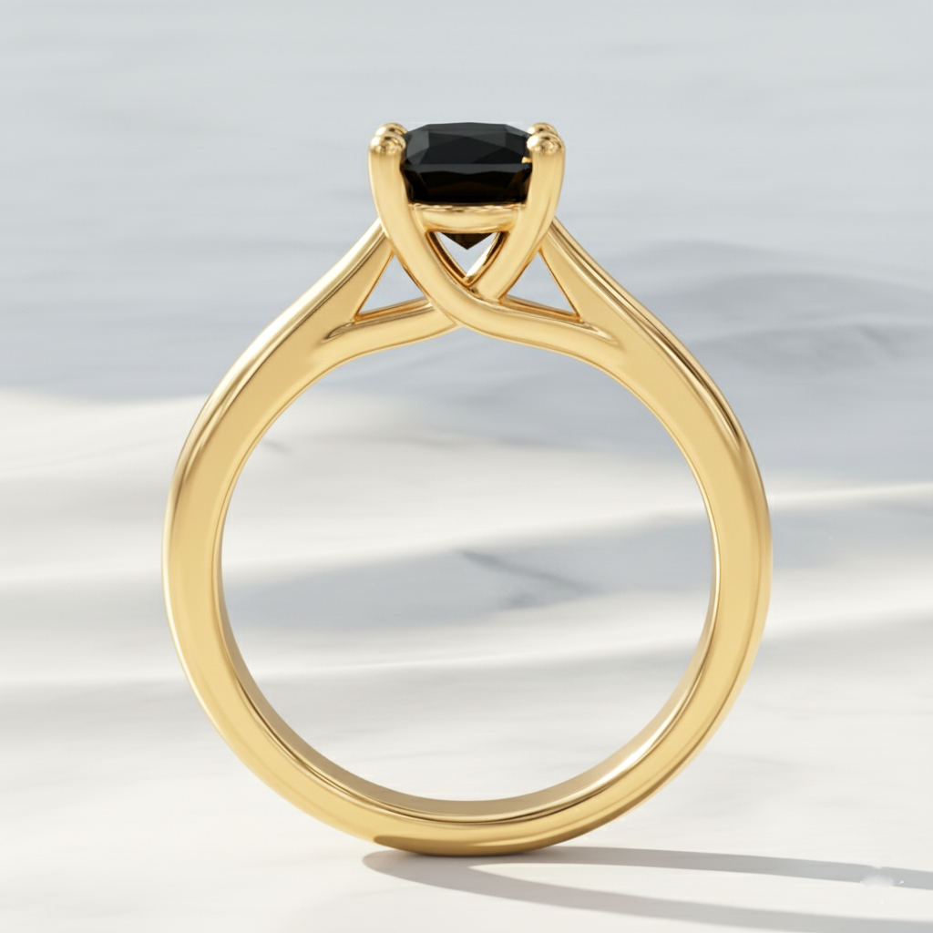 Oval Shape Black Color Diamond Prong Set Solitaire Engagement Ring