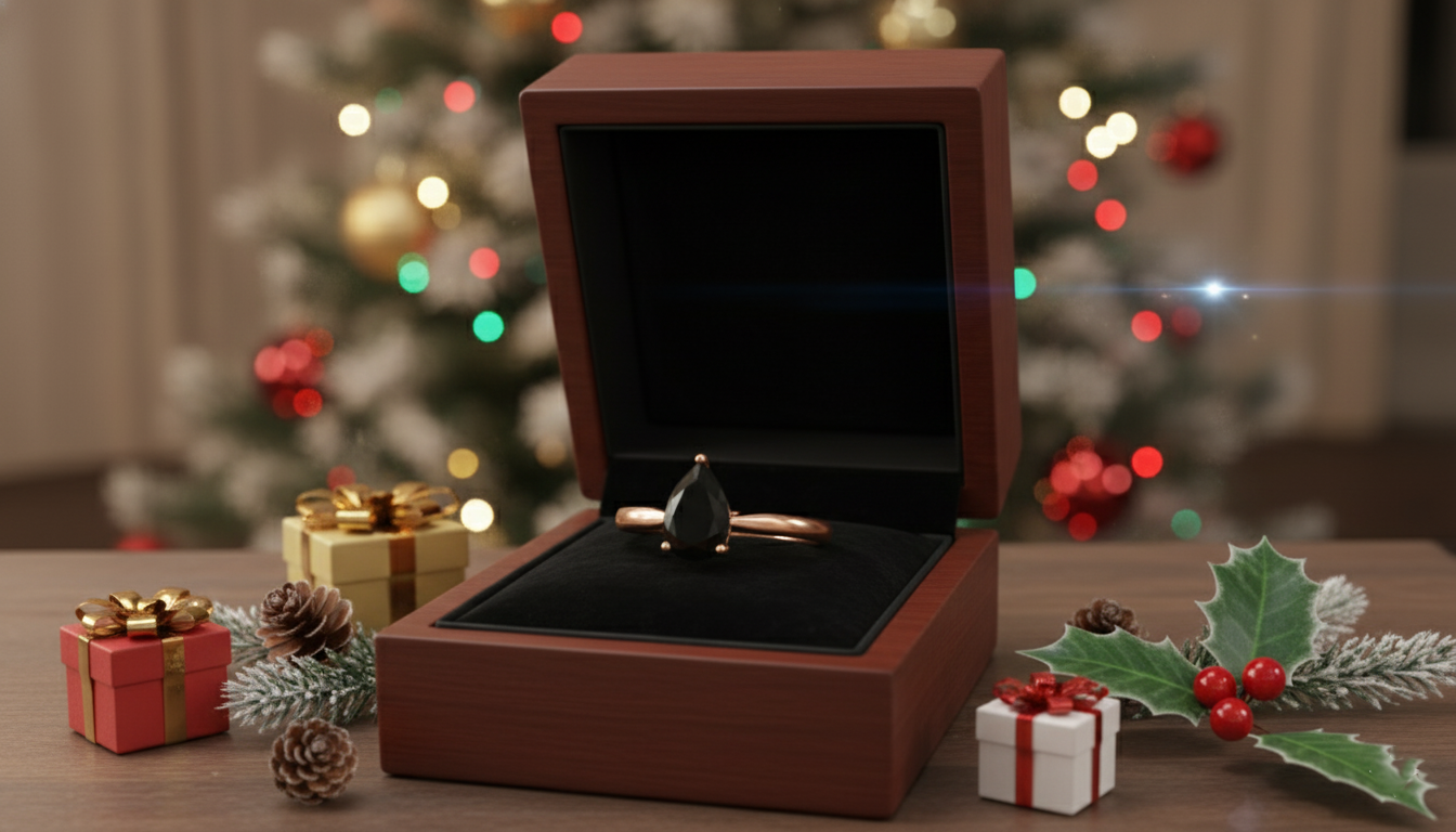 Pear Shape Black Color Prong Set Diamond Engagement Ring