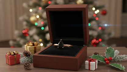 Pear Shape Black Color Prong Set Diamond Engagement Ring