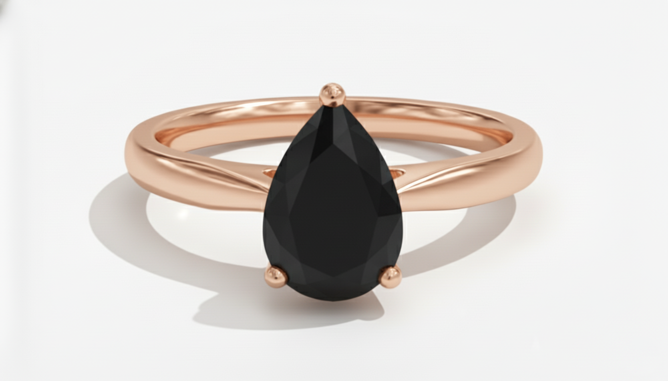 Pear Shape Black Color Prong Set Diamond Engagement Ring