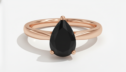 Pear Shape Black Color Prong Set Diamond Engagement Ring