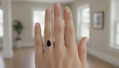 Pear Shape Black Color Prong Set Diamond Engagement Ring