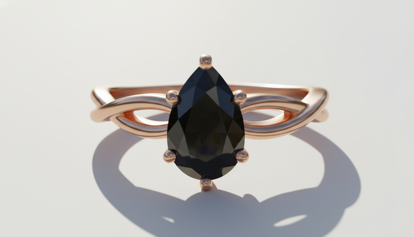 Pear Shape Black Opaque Color Diamond Swirl Engagement Ring