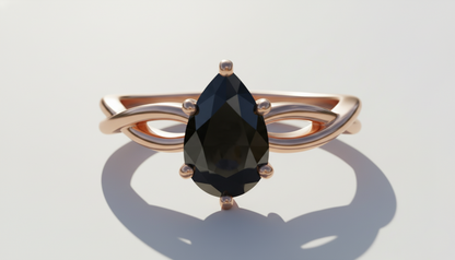 Pear Shape Black Opaque Color Diamond Swirl Engagement Ring