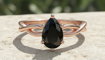 Pear Shape Black Opaque Color Diamond Swirl Engagement Ring