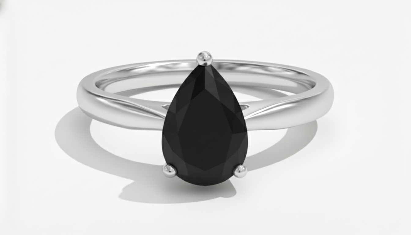 Pear Shape Black Color Prong Set Diamond Engagement Ring