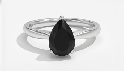 Pear Shape Black Color Prong Set Diamond Engagement Ring