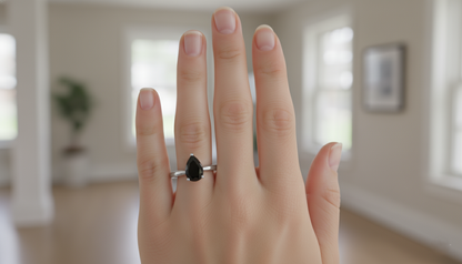 Pear Shape Black Color Prong Set Diamond Engagement Ring