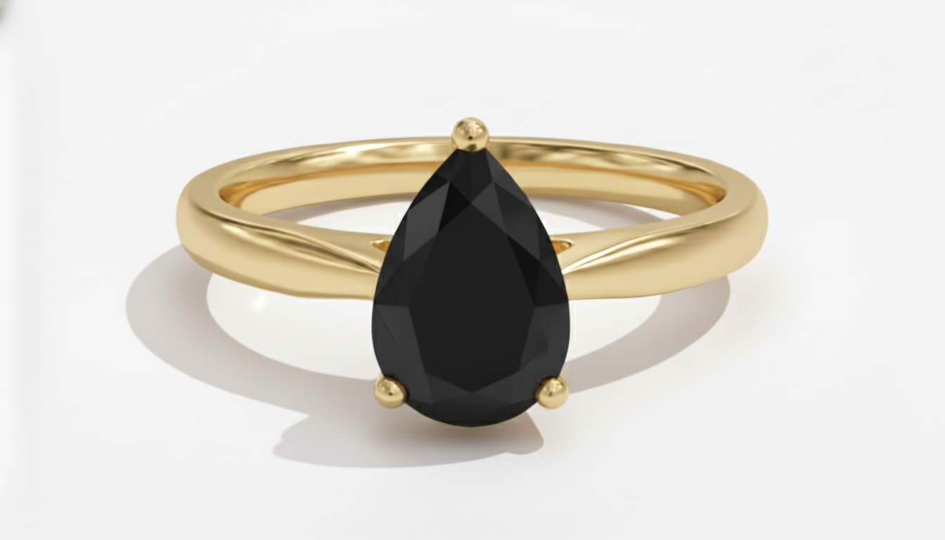 Pear Shape Black Color Prong Set Diamond Engagement Ring