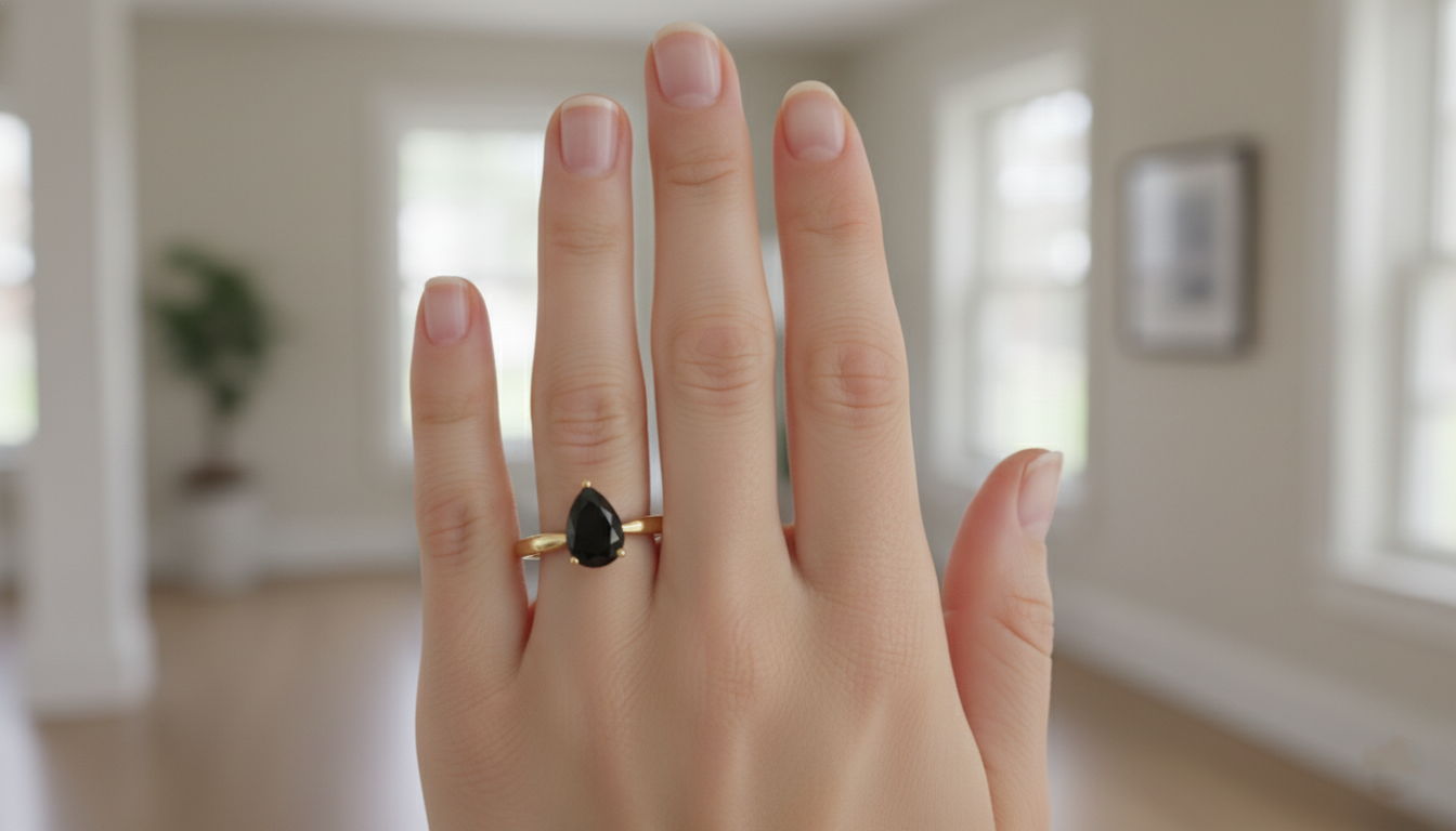 Pear Shape Black Color Prong Set Diamond Engagement Ring