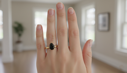 Pear Shape Black Color Prong Set Diamond Engagement Ring