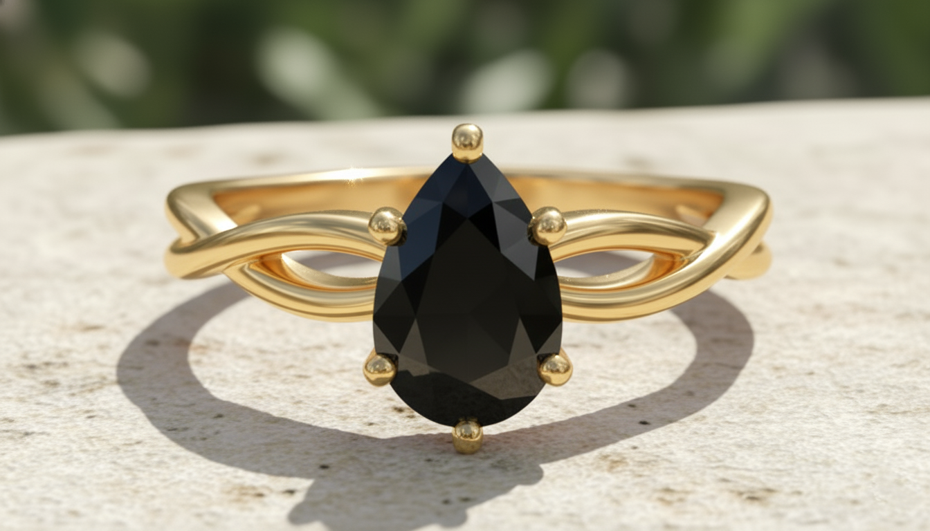 Pear Shape Black Opaque Color Diamond Swirl Engagement Ring