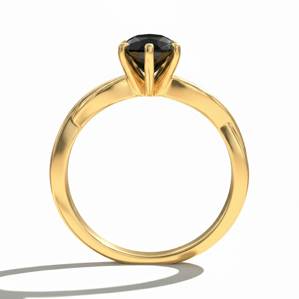 Pear Shape Black Opaque Color Diamond Swirl Engagement Ring