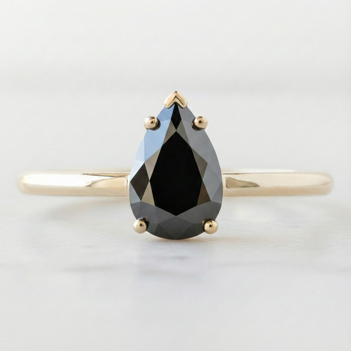 Pear Modified Cut Black Color Diamond Solid Gold Engagement Ring