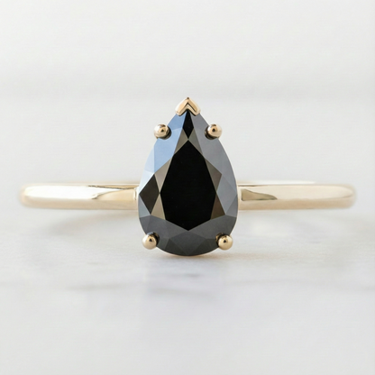 Pear Modified Cut Black Color Diamond Solid Gold Engagement Ring