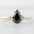 Pear Modified Shape Fancy Black Color Center Diamond Engagement Solid Gold Ring