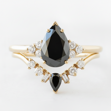 Pear Shape Fancy Black Color Center Diamond Engagement Solid Gold Ring