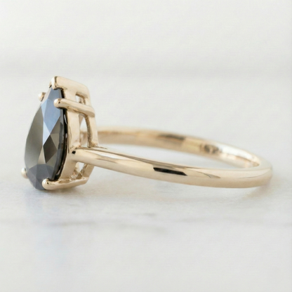 Pear Modified Cut Black Color Diamond Solid Gold Engagement Ring