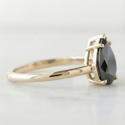 Pear Modified Cut Black Color Diamond Solid Gold Engagement Ring