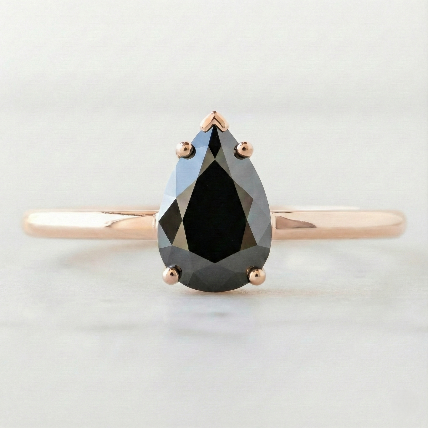 Pear Modified Cut Black Color Diamond Solid Gold Engagement Ring