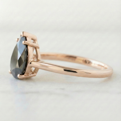 Pear Modified Cut Black Color Diamond Solid Gold Engagement Ring