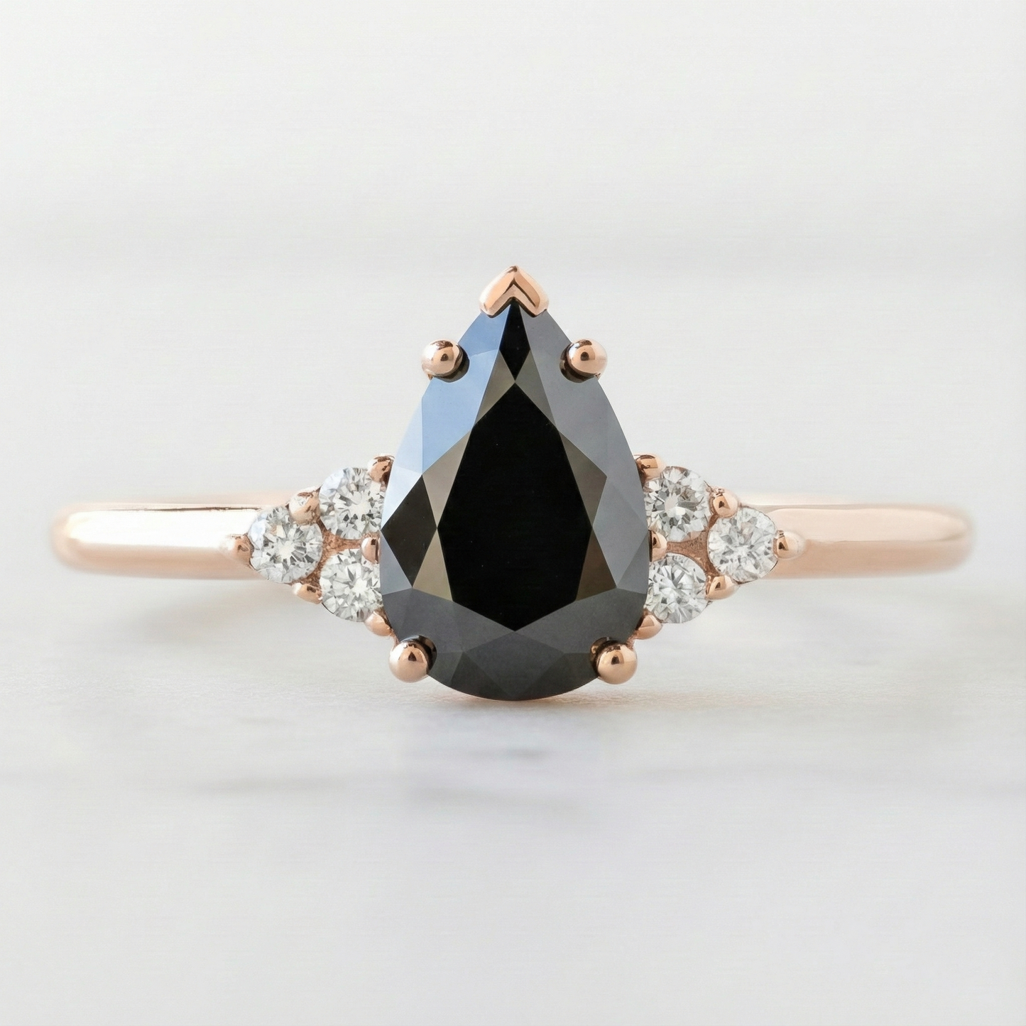 Pear Modified Shape Fancy Black Color Center Diamond Engagement Solid Gold Ring