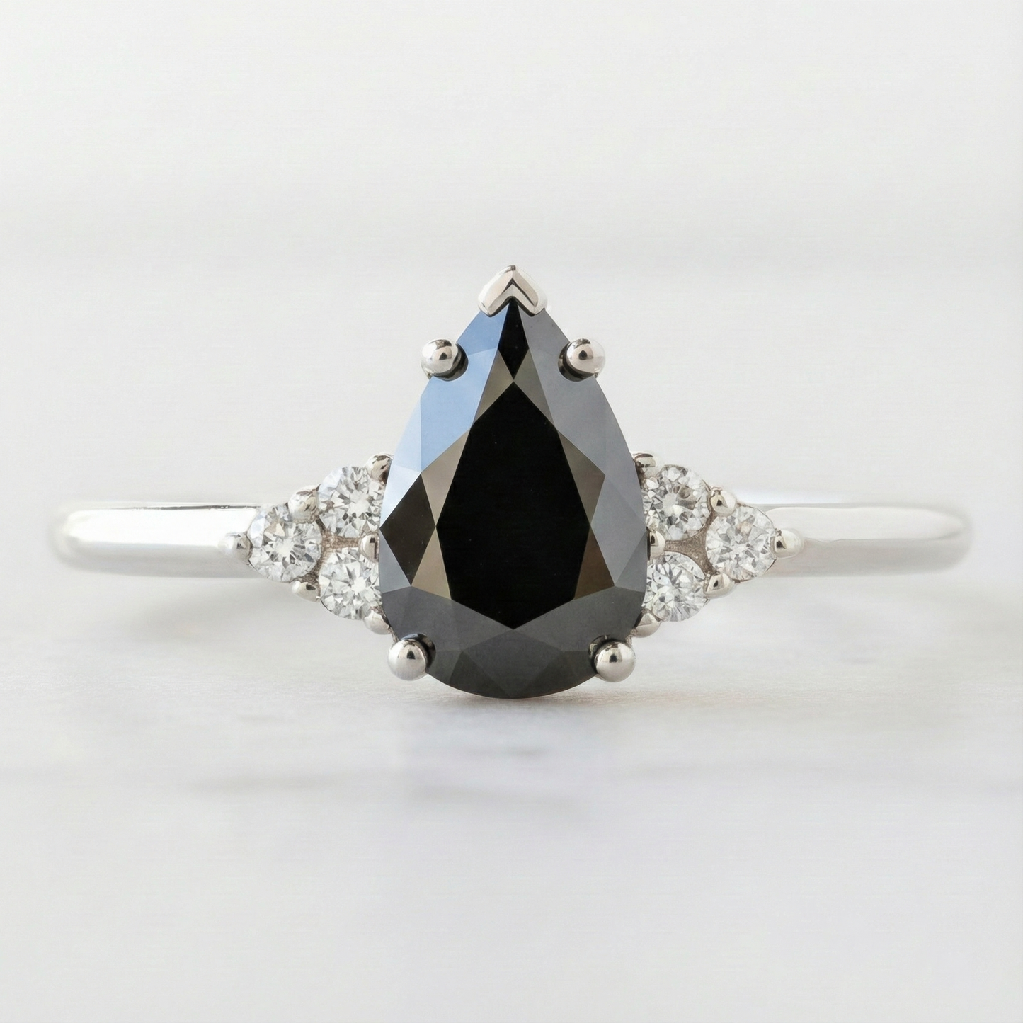 Pear Modified Shape Fancy Black Color Center Diamond Engagement Solid Gold Ring