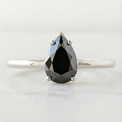 Pear Modified Cut Black Color Diamond Solid Gold Engagement Ring