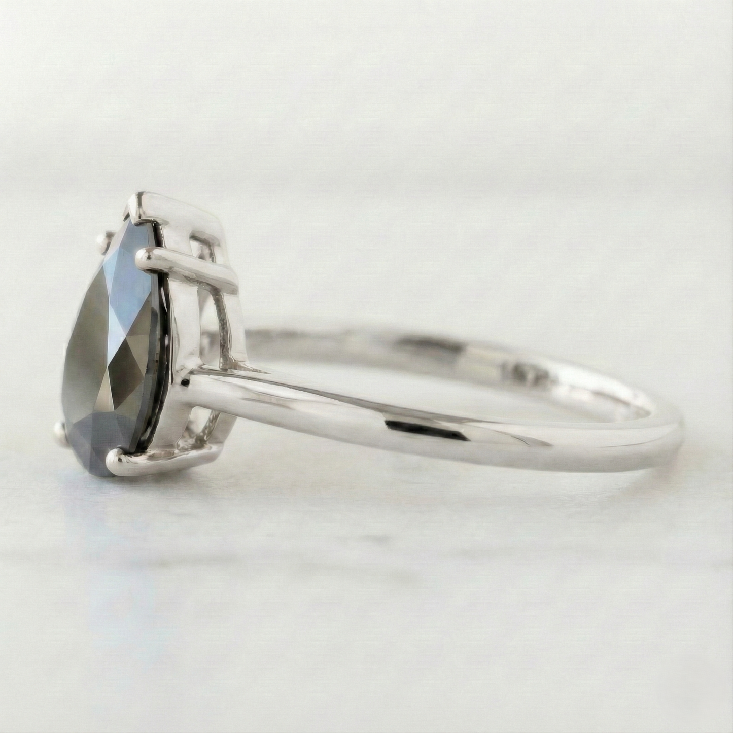 Pear Modified Cut Black Color Diamond Solid Gold Engagement Ring