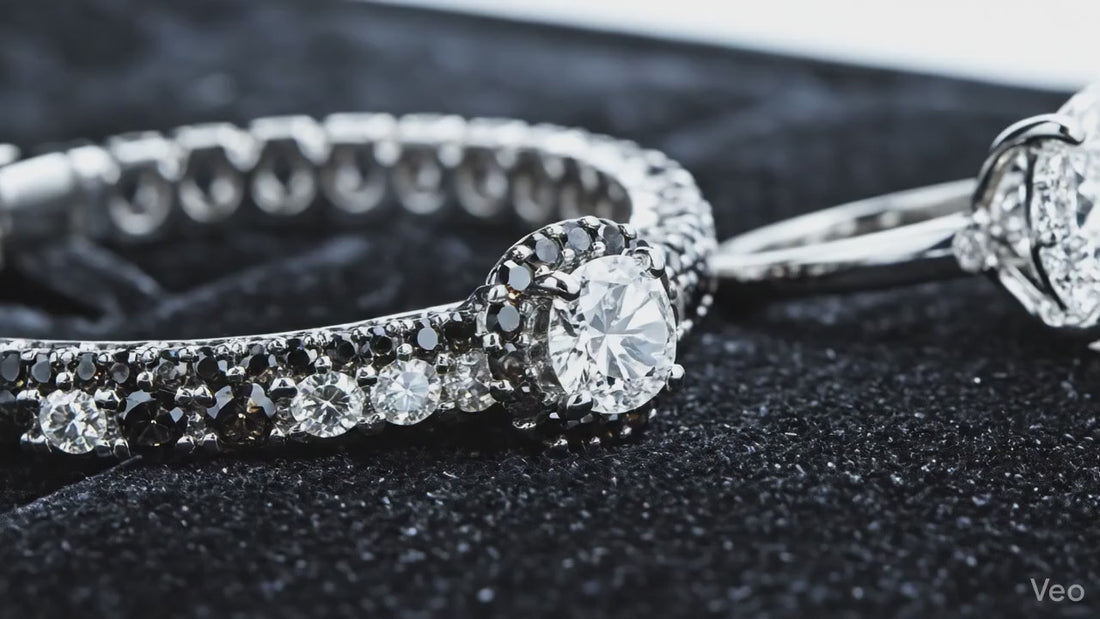 Ultra-realistic video showcasing premium black and white diamonds crafted by Shree Diamond Mfg, highlighting precision cutting and brilliant sparkle.