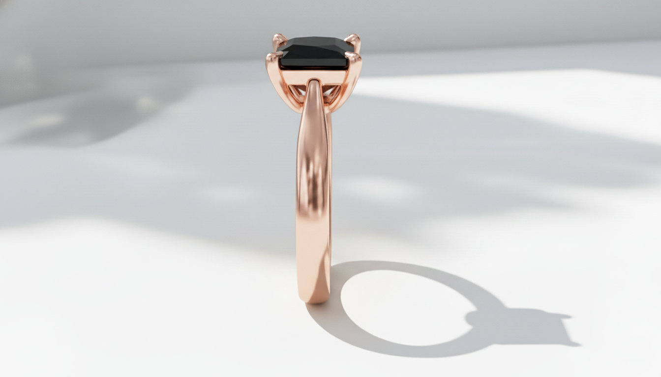 Princess Shape Black Color Diamond 4 Prong Set Engagement Ring