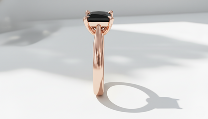 Princess Shape Black Color Diamond 4 Prong Set Engagement Ring