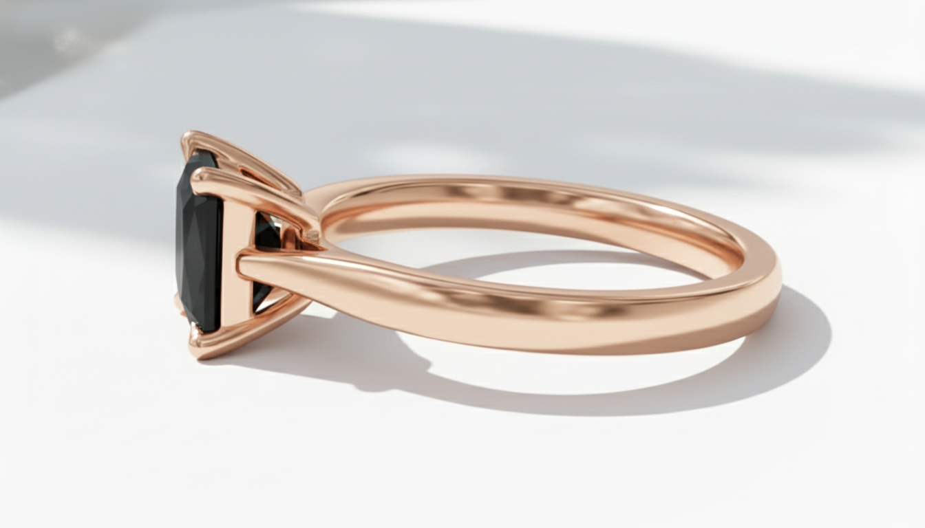 Princess Shape Black Color Diamond 4 Prong Set Engagement Ring