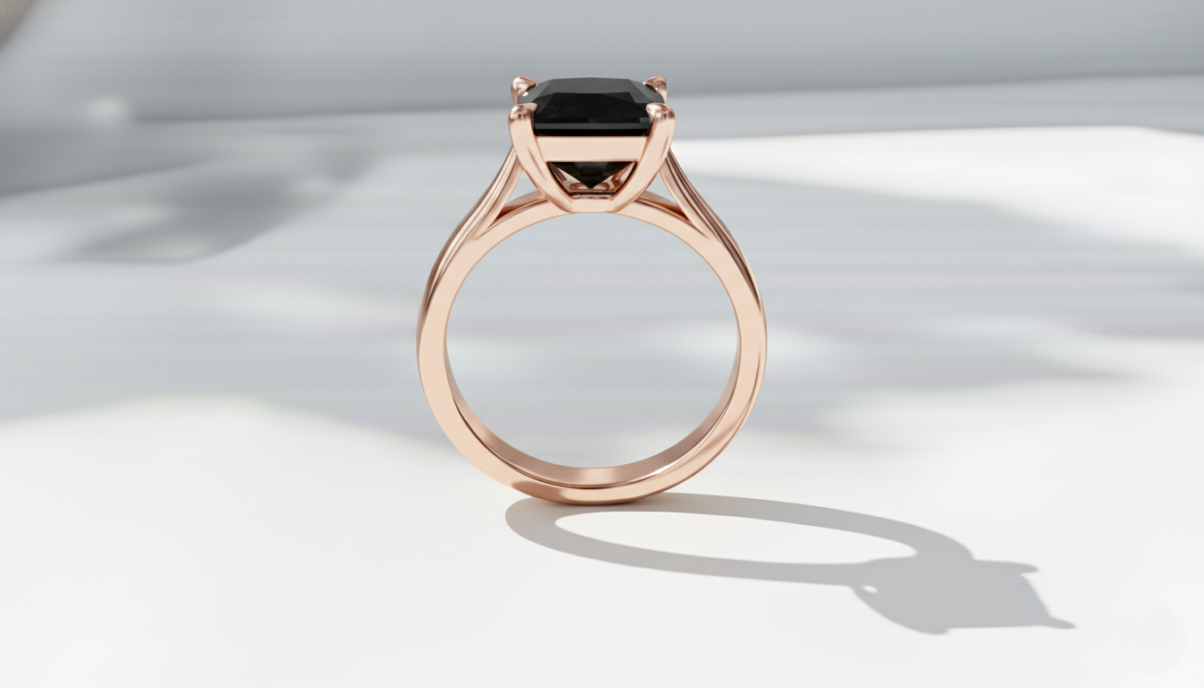 Princess Shape Black Color Diamond 4 Prong Set Engagement Ring