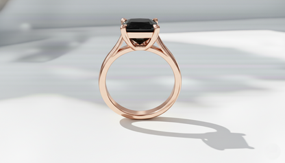 Princess Shape Black Color Diamond 4 Prong Set Engagement Ring