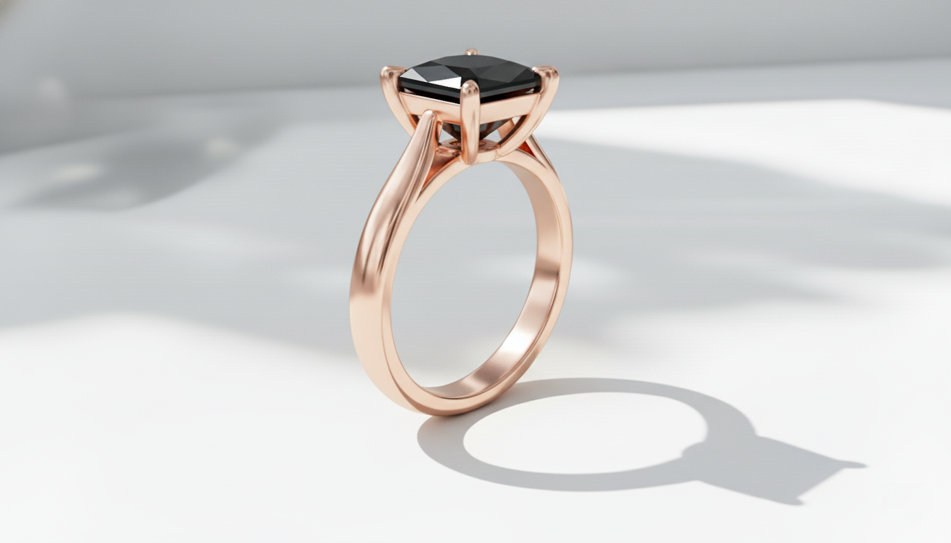 Princess Shape Black Color Diamond 4 Prong Set Engagement Ring