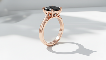 Princess Shape Black Color Diamond 4 Prong Set Engagement Ring